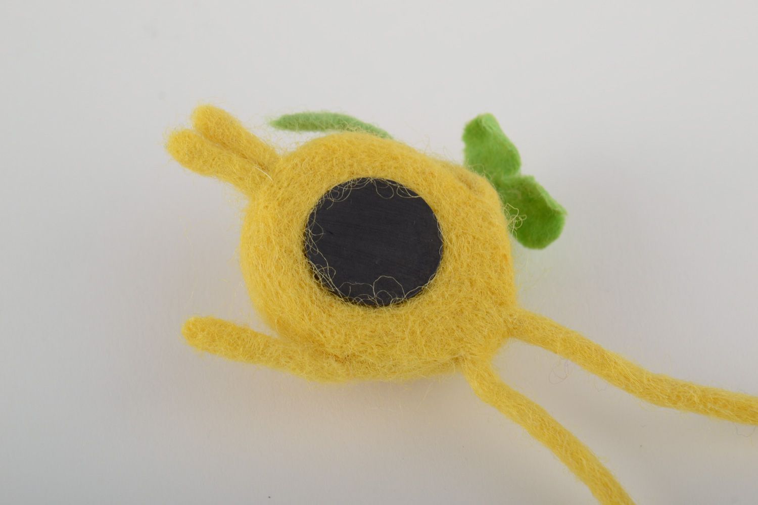 Handmade funny decorative fridge magnet felted of wool of yellow color  photo 3