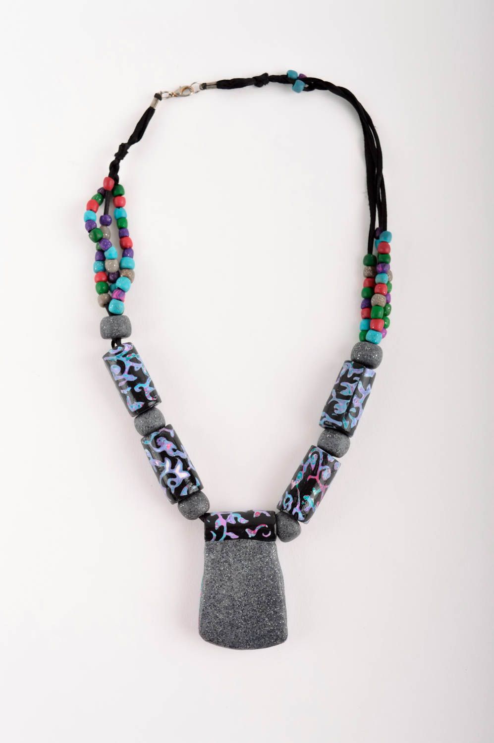Handmade unusual jewelry stylish necklace present polymer clay necklace photo 4