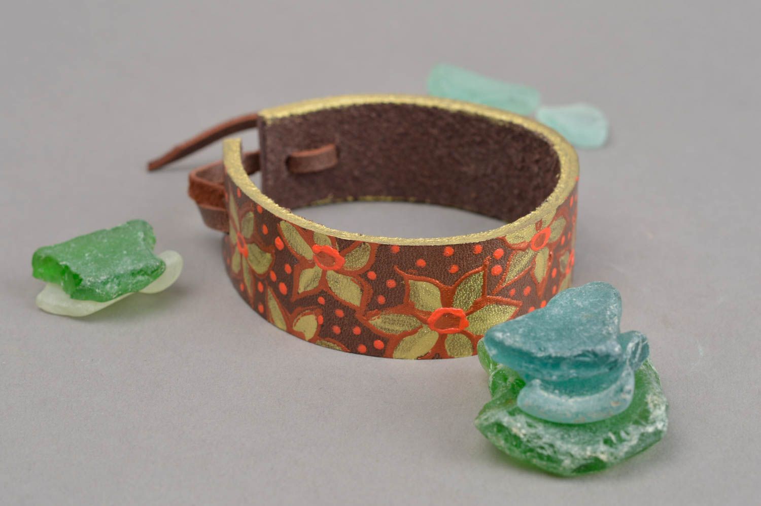 Designer handmade bracelet painted leather bracelet leather accessories  photo 1