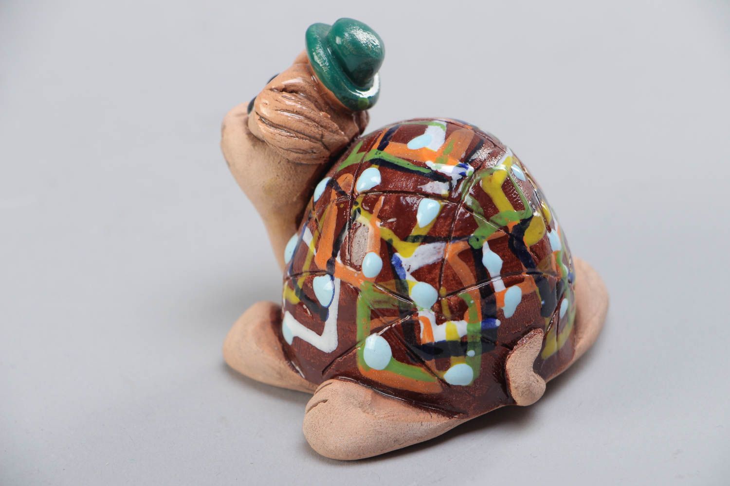 Homemade decorative ceramic figurine painted with acrylics in the shape of turtle photo 3