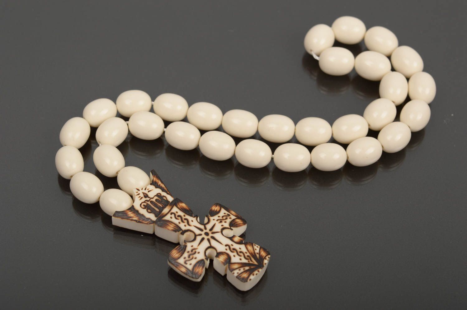 Handmade Schmuck Rosenkranz für Männer christliches Geschenk weiß mit Kreuz foto 1