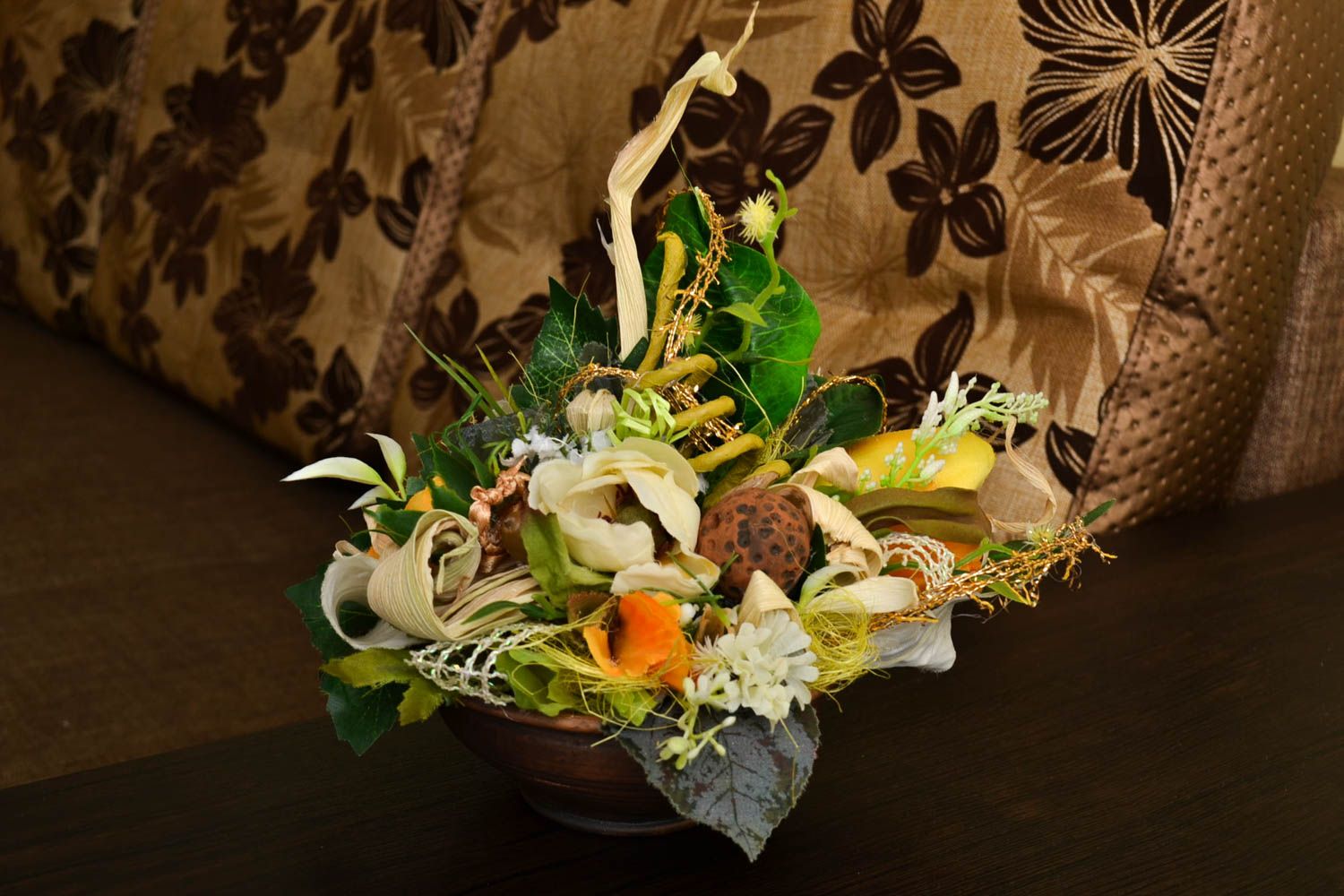 Composition florale faite main Ikebana de table dans vase Décoration maison photo 1