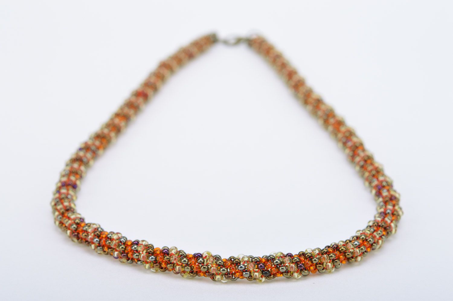 Handmade beaded cord necklace in autumn color palette for elegant women photo 3