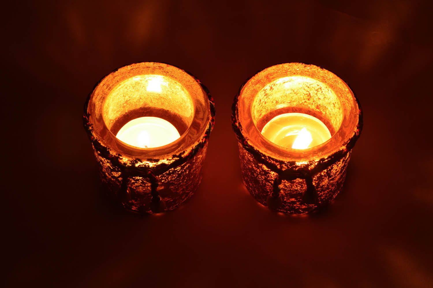 Glas Kerzenhalter Set 2 Stück mit Bemalung goldfarbig für Haus Dekor handmade foto 1