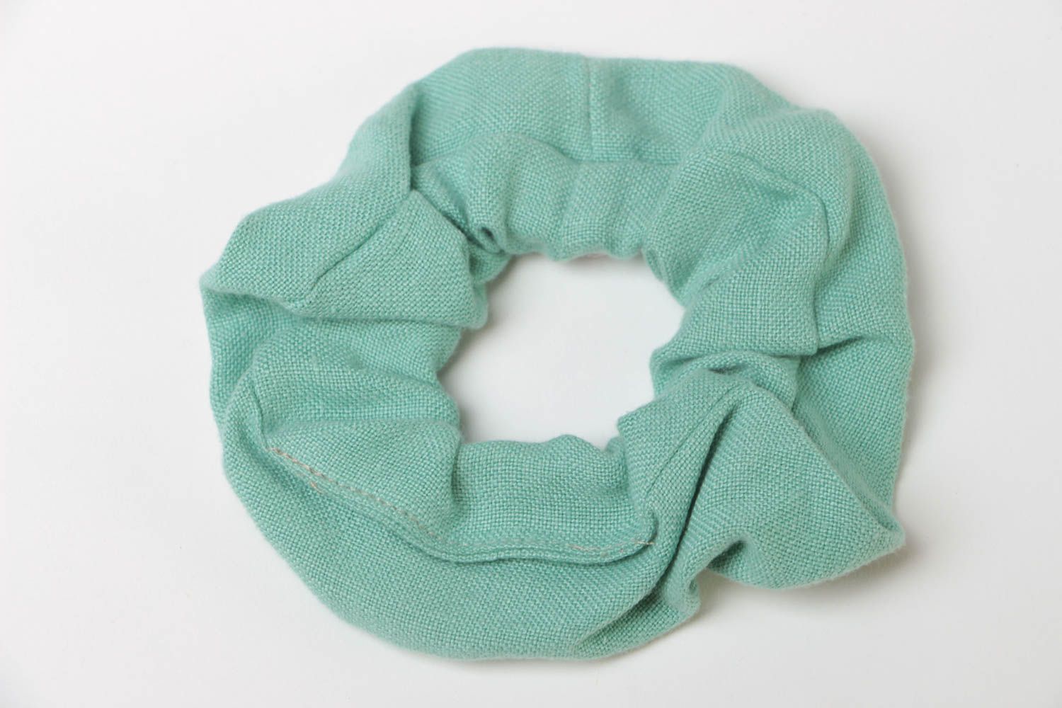 Unusual textile handmade linen fabric hair tie of mint color photo 2