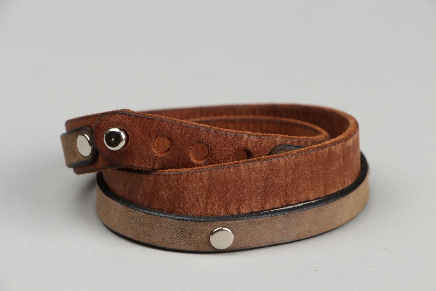 Bracelet made of two types of brown leather photo 4
