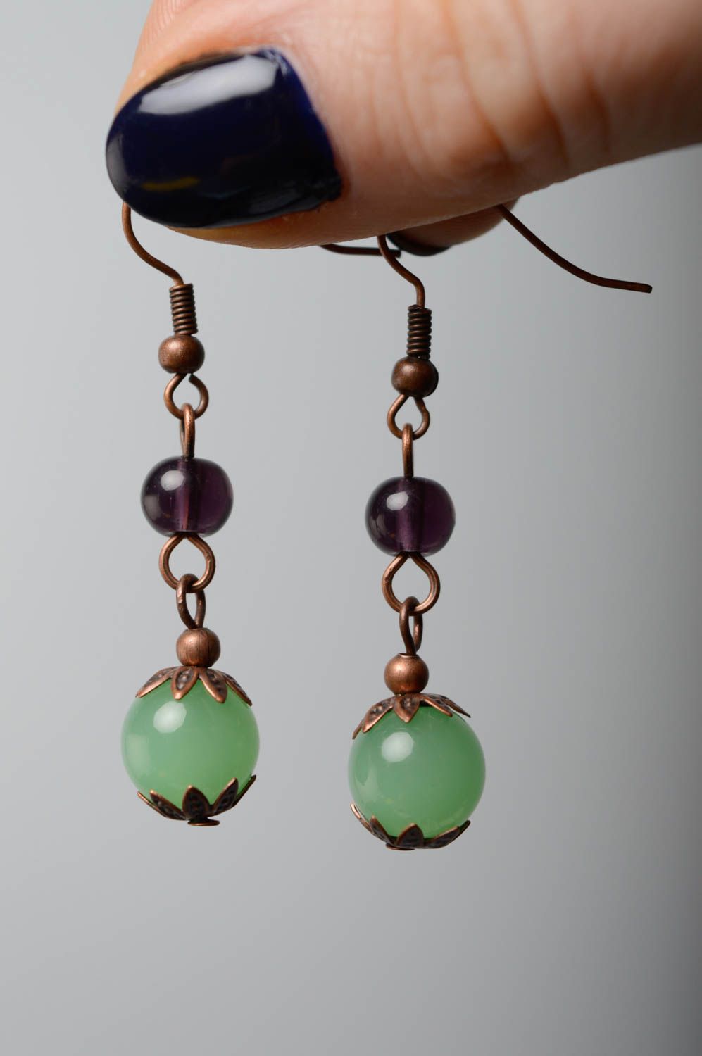 Long copper earrings with onyx photo 5