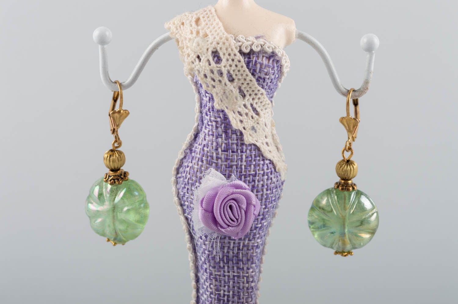 Handmade designer exquisite latten dangling earrings with murano glass beads photo 1