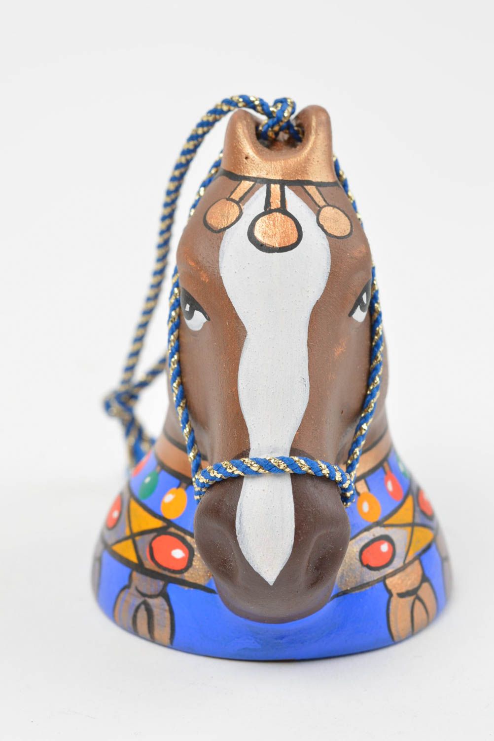 Cloche céramique faite main en forme de cheval peinte originale décoration photo 2
