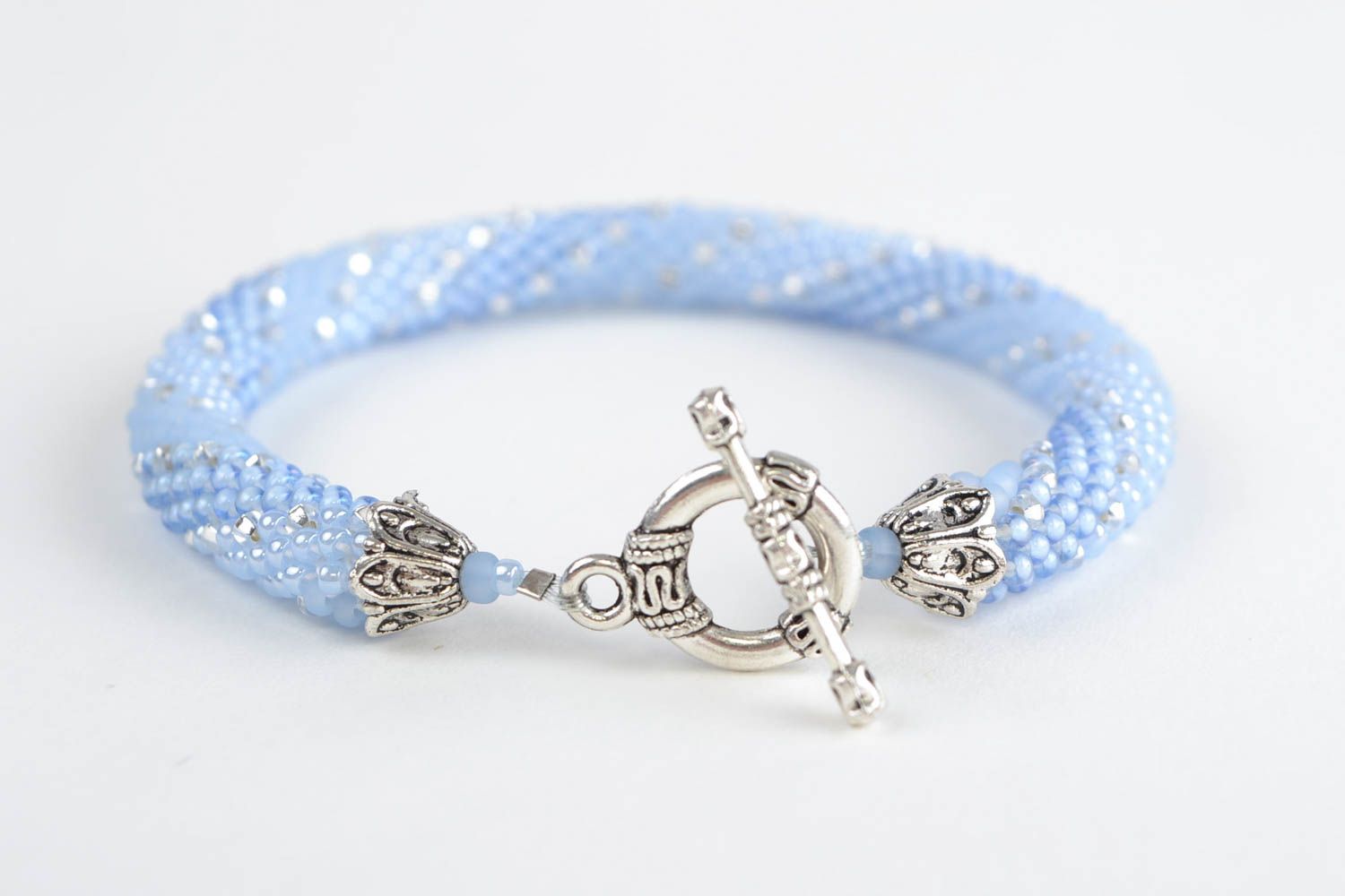 Bracelet spirale Bijou fait main en perles de rocaille bleu élégant Cadeau femme photo 5