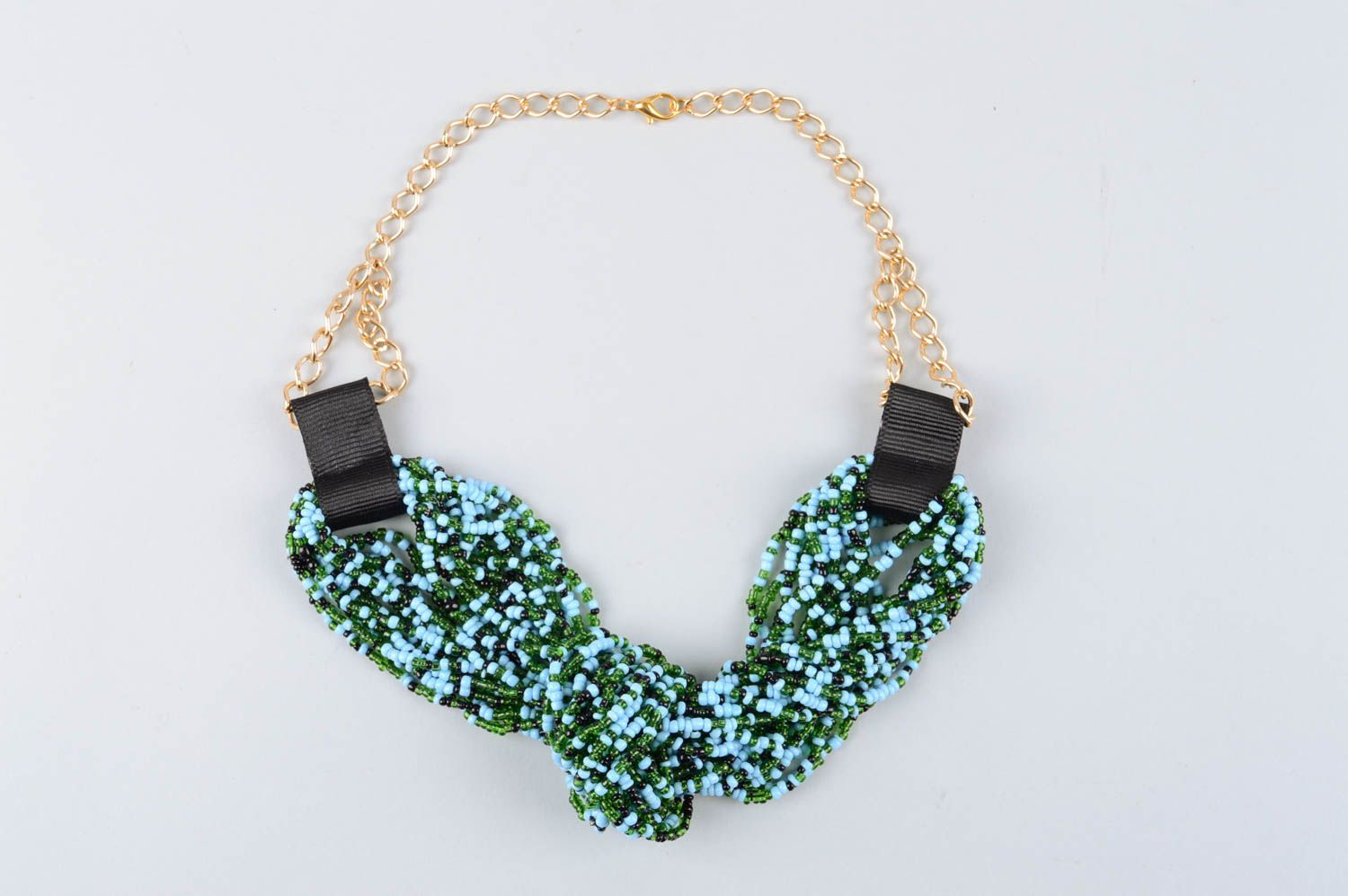 Колье из бисера украшение ручной работы ожерелье из бисера зеленое с голубым фото 2