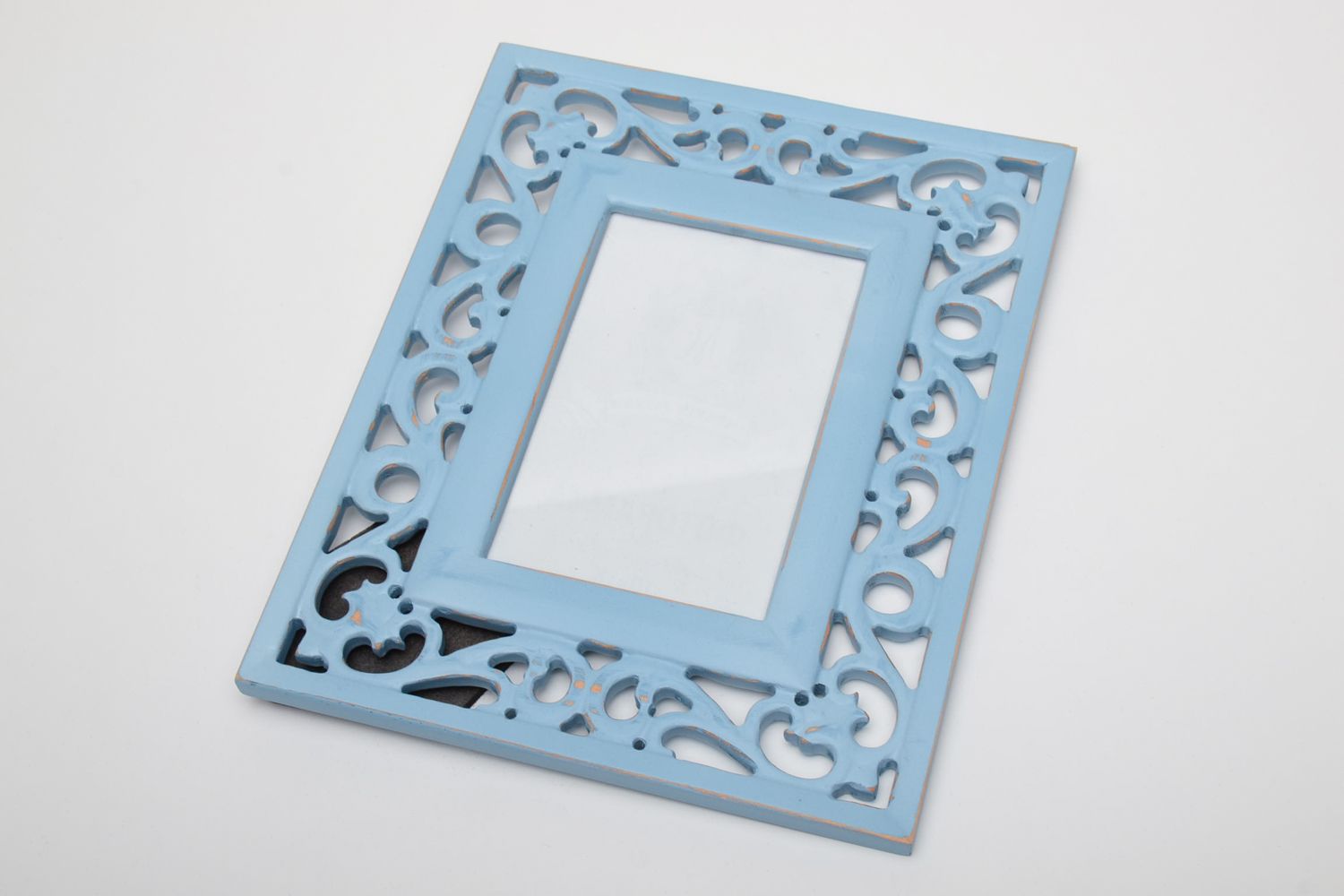 Blue carved wooden photo frame photo 2