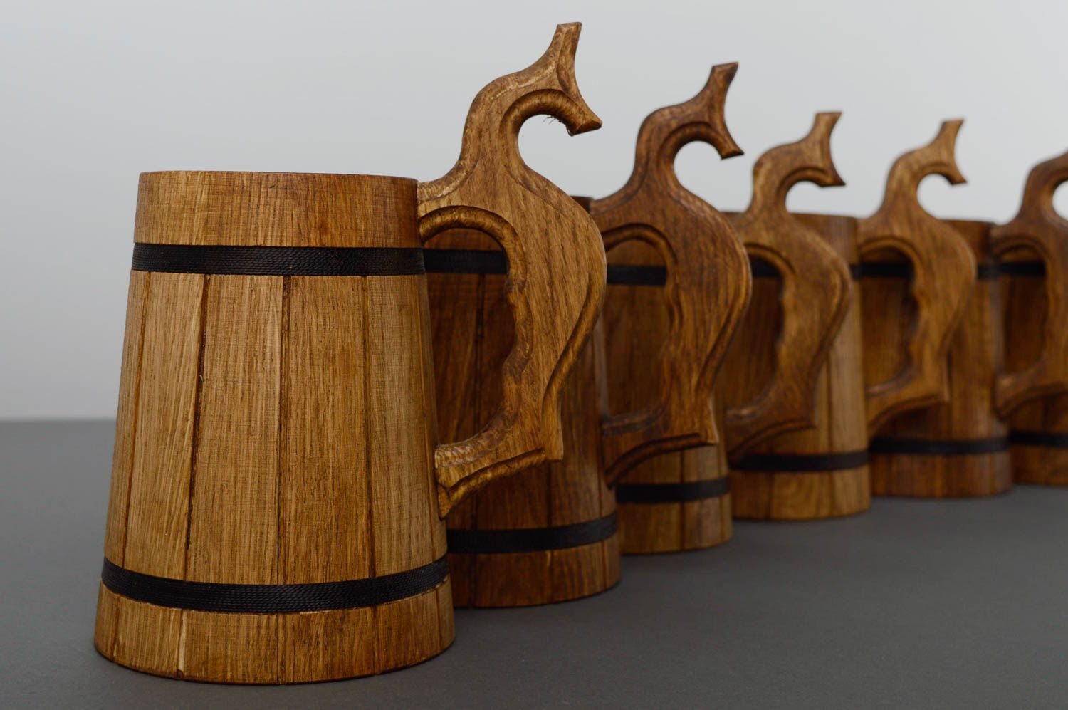 Sei tazze di legno decorative fatte a mano calici di legno bicchieri da birra
 foto 3