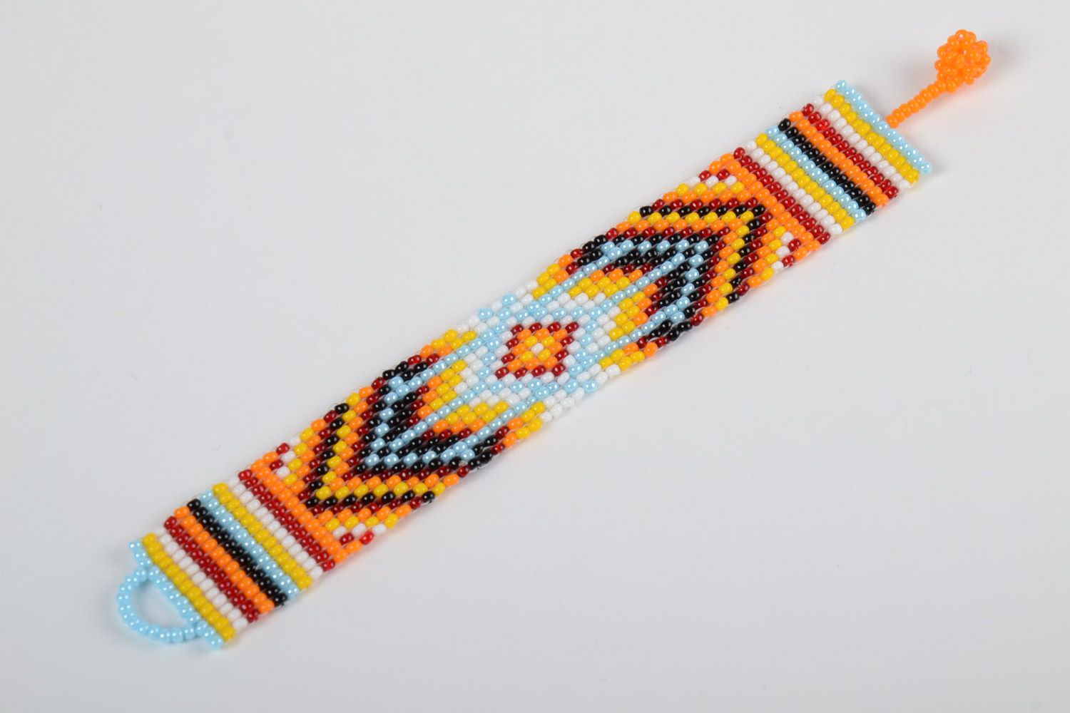 Bright festive handmade wide bracelet woven of Czech beads photo 3