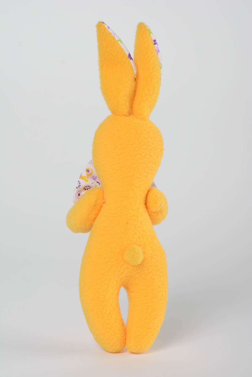Handmade fleece soft toy bright yellow rabbit with bow tie and red soft heart photo 4
