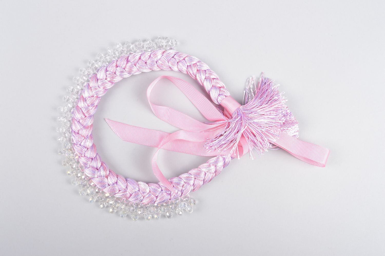 Колье коса из шелка ручной работы розовое украшение на шею модная бижутерия фото 3