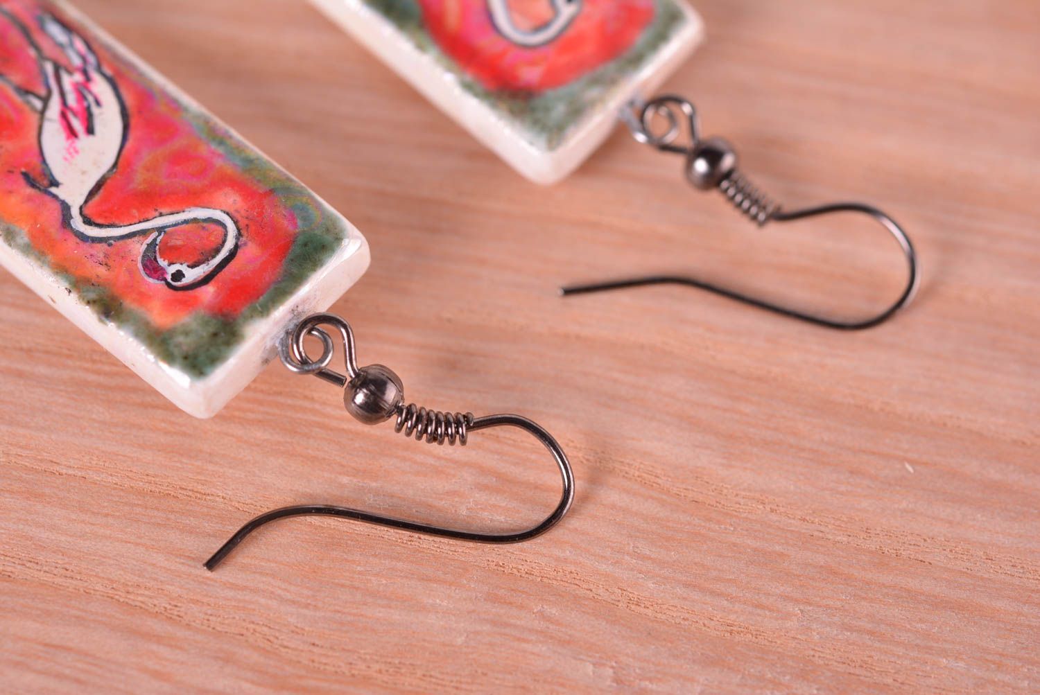Jewelry handmade earrings long earrings with painted flamingo designer gift photo 4