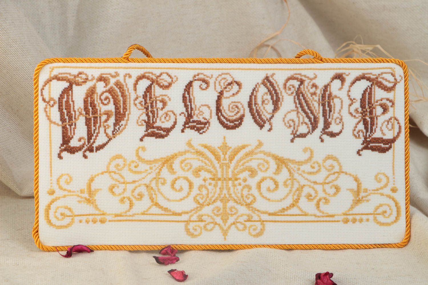 Welcome Türschild handmade aus Textil bestickt schön Künstler für Haus Dekor foto 1