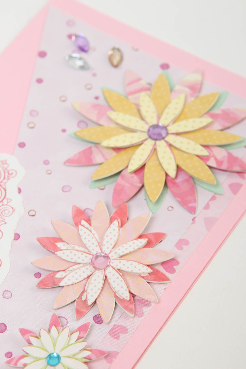 Handmade Scrapbook Karten schöne Grusskarten Papier Karten stilvoll rosa Blumen foto 2