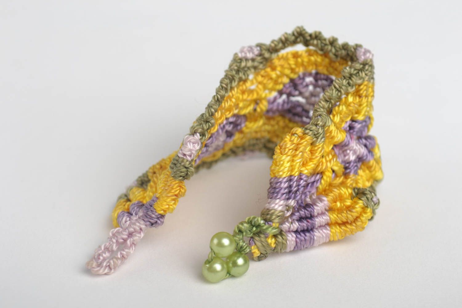 Handmade wide bracelet textile beaded bracelet wrist accessory present photo 3
