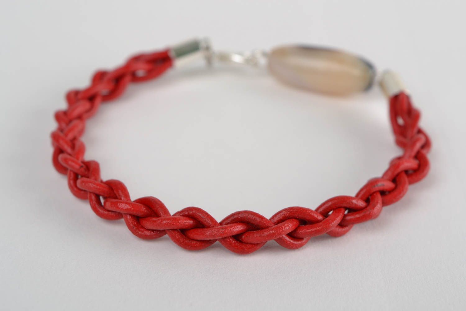 Bracelet en cuir rouge avec agate naturelle fait main original pour femme photo 5
