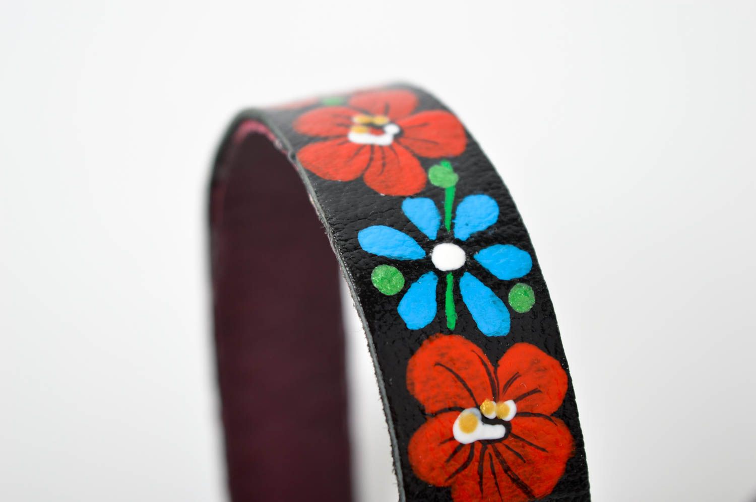 Pulsera artesanal de piel con flores accesorio para mujer regalo original foto 4