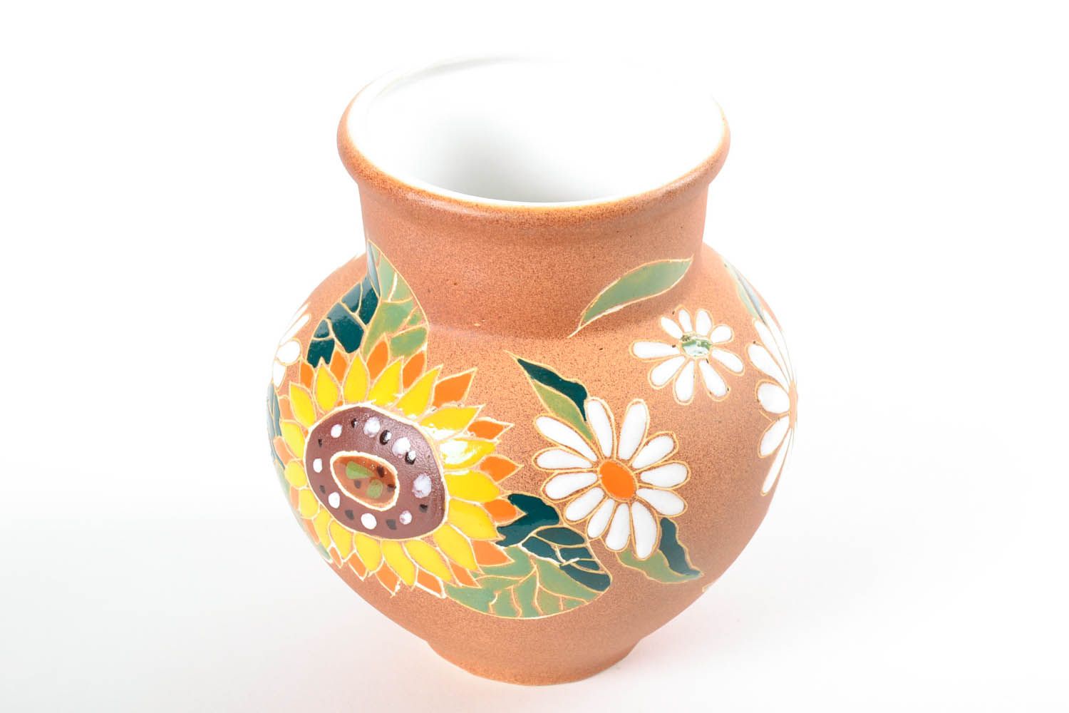 Handmade ceramic milk jug with sunflower painting 2 lb photo 4