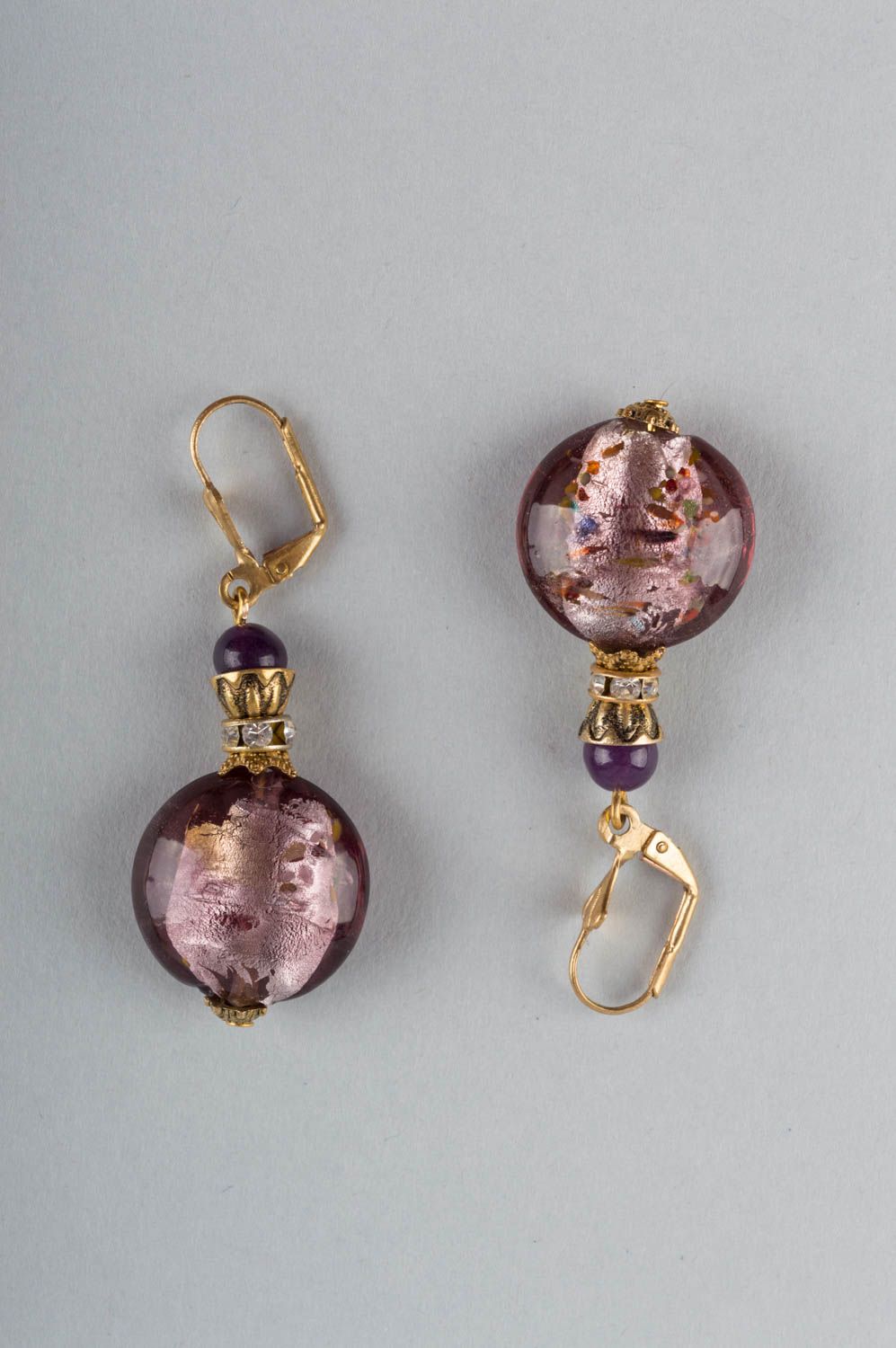 Beautiful handmade long brass earrings with Murano glass beads designer jewelry photo 2