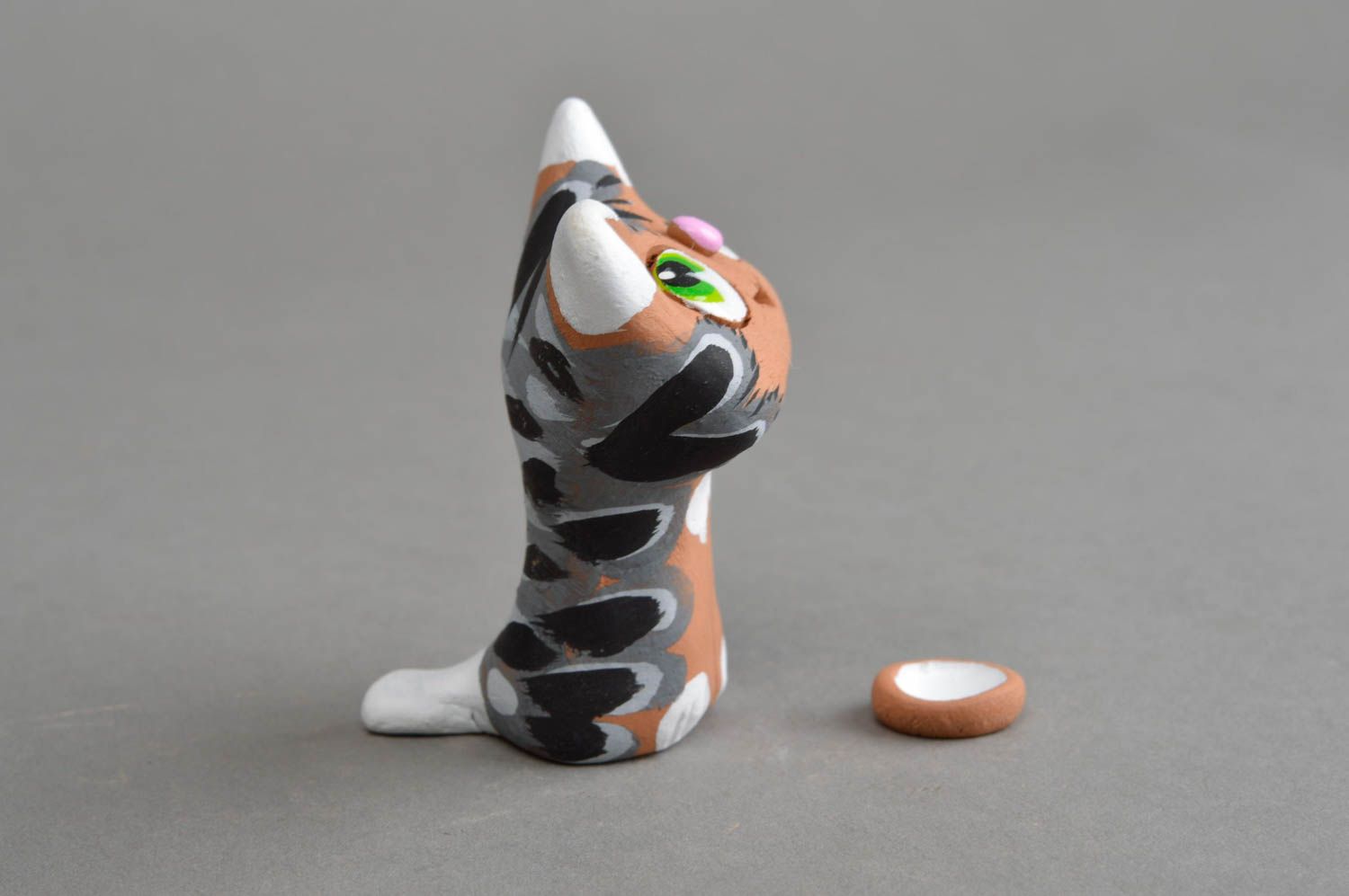 Handmade Deko Figur Keramik Katze mit Schüssel Wohnzimmer Deko Haus Deko foto 4
