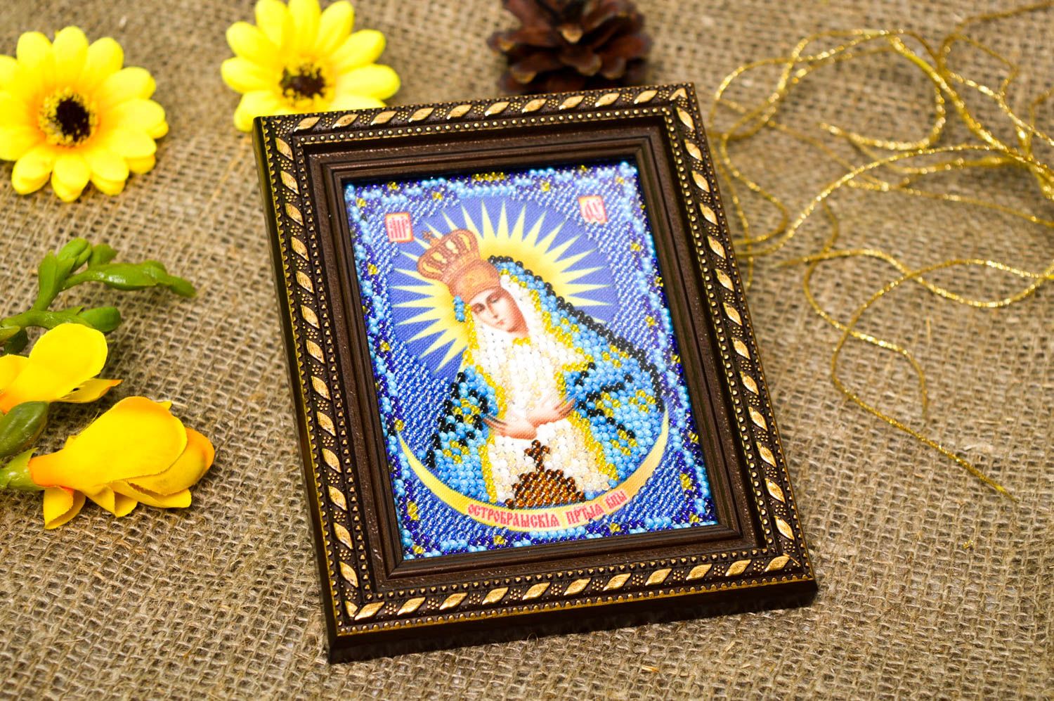Stickerei Bild orthodoxe Ikone Handmade Deko Stickbild mit Rahmen schön bunt foto 1