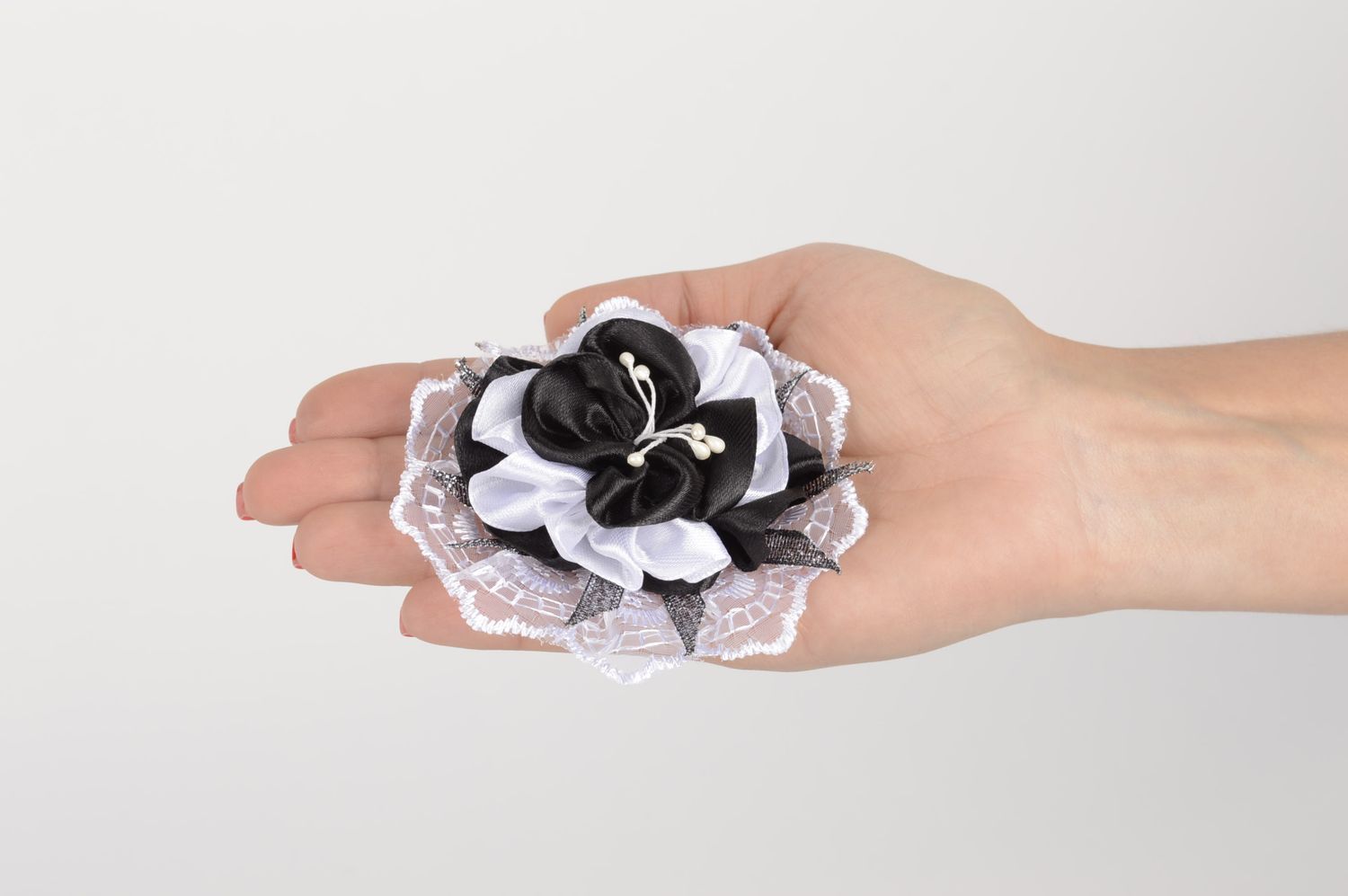 Handmade Haar Spange Haarschmuck Blüte Mode Accessoire aus Bändern prunkvoll foto 5