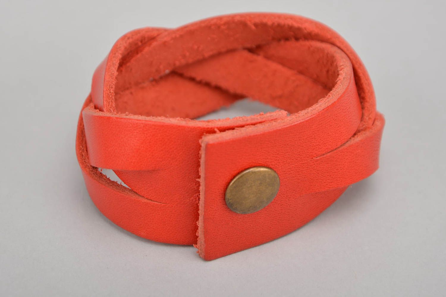 Handmade red designer natural leather woven wrist bracelet with rivet stylish photo 4
