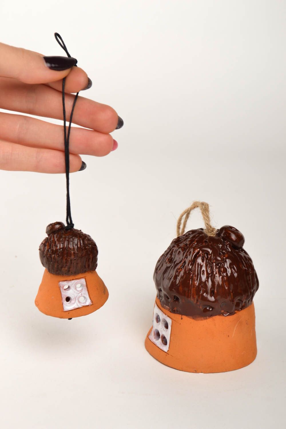 Unusual handmade ceramic bell 2 pieces clay craft gift ideas decorative use only photo 5