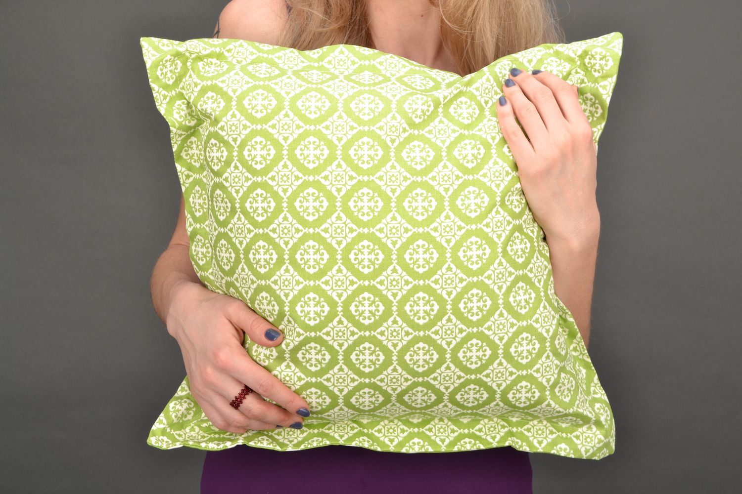 Handmade interior cushion with lacy pattern photo 1