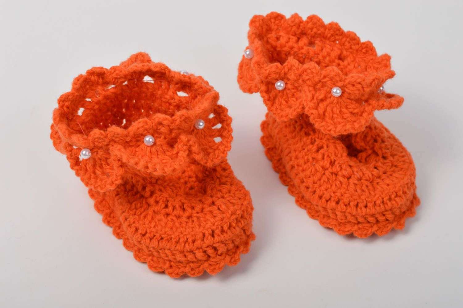 Handmade baby booties crocheted baby booties orange warm socks for kids photo 2