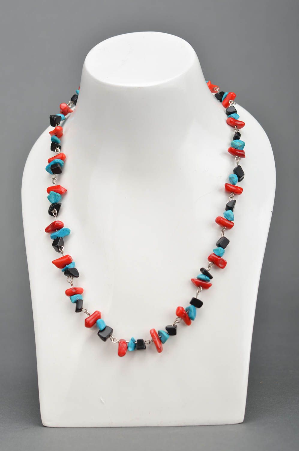 Beautiful stylish women's handmade necklace with colored stones designer jewelry photo 1