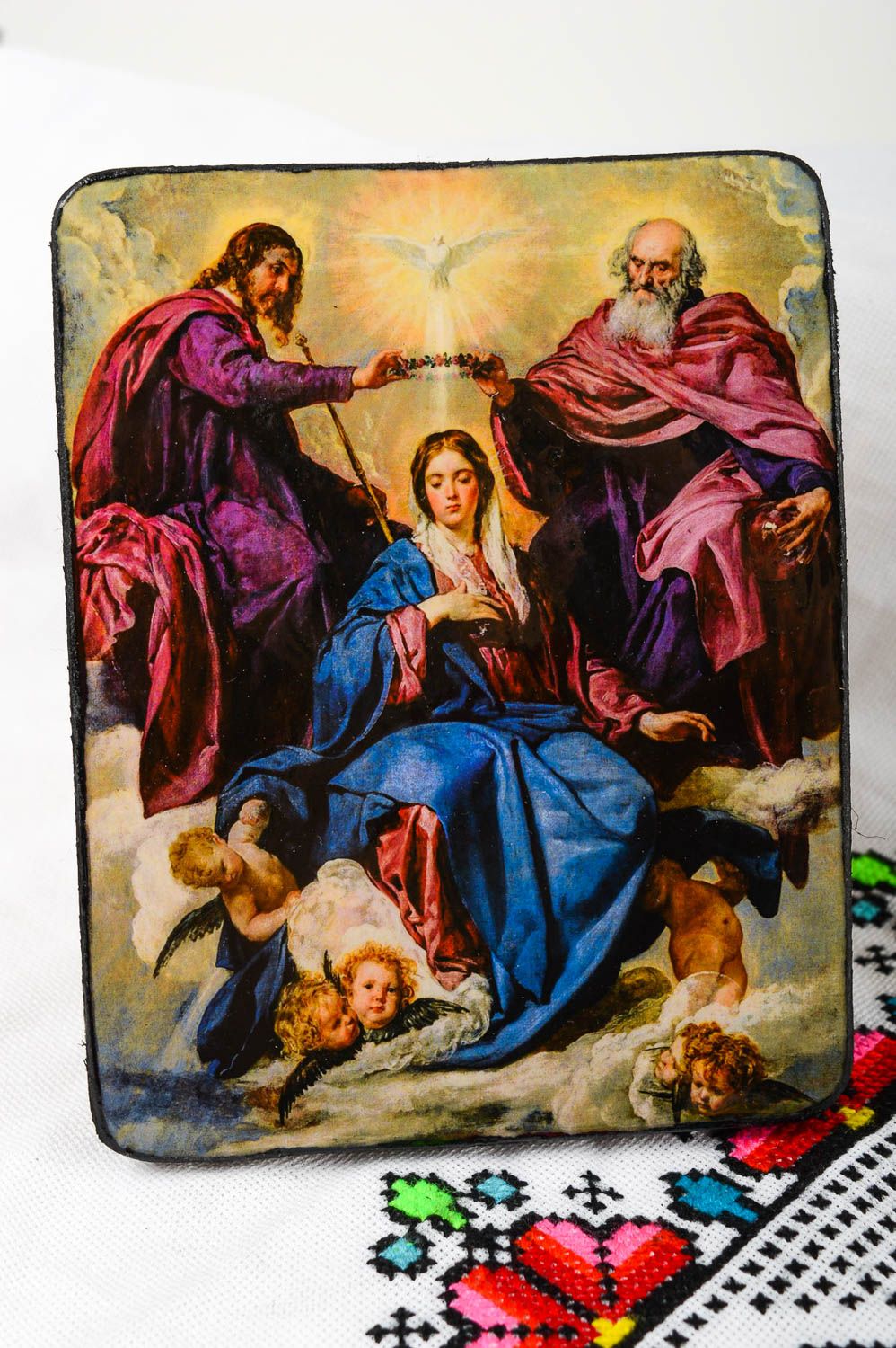 Икона ручной работы икона коронация Марии православная икона настенная фото 1