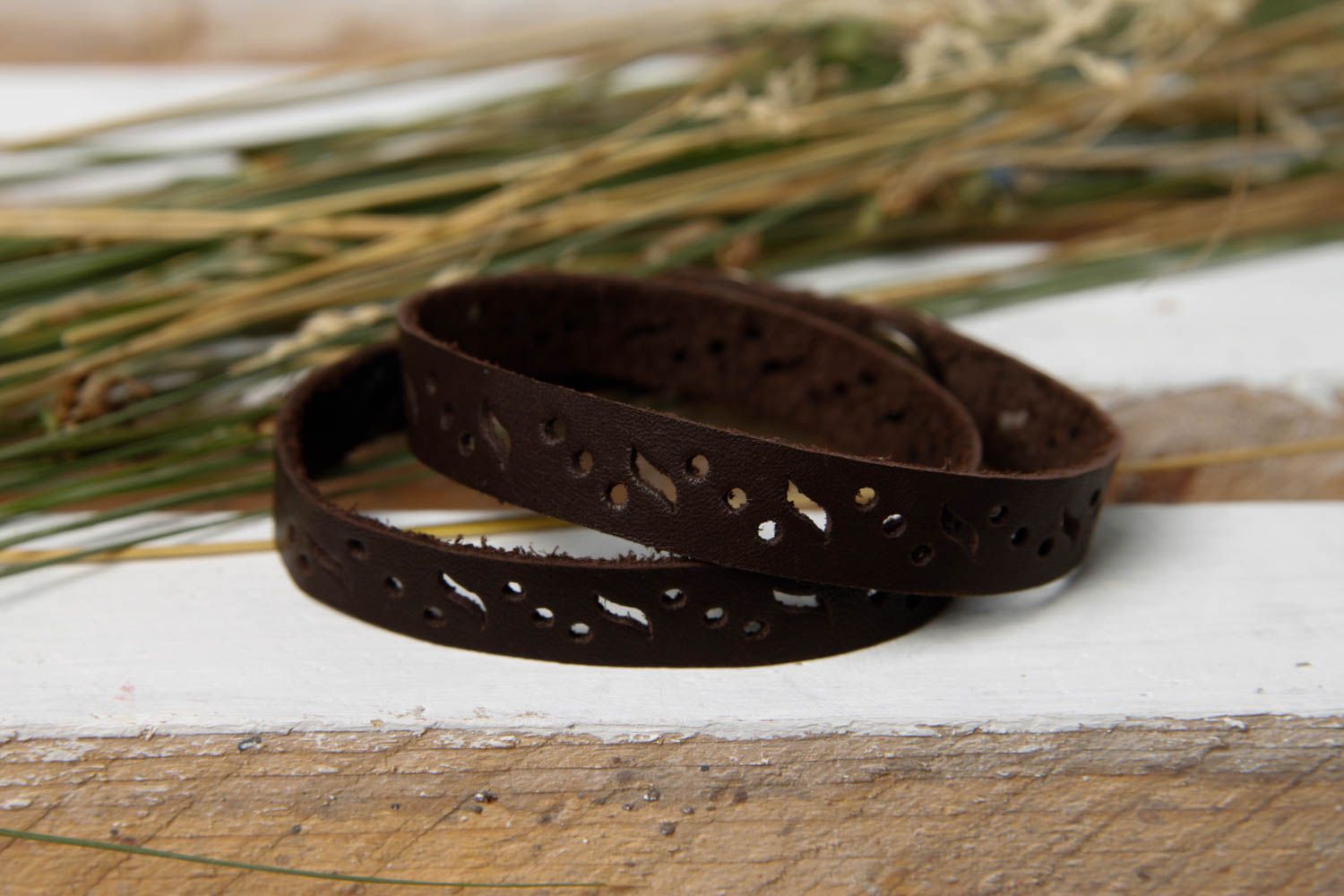 Handmade stylish designer bracelet unusual leather bracelet brown wrist jewelry photo 1