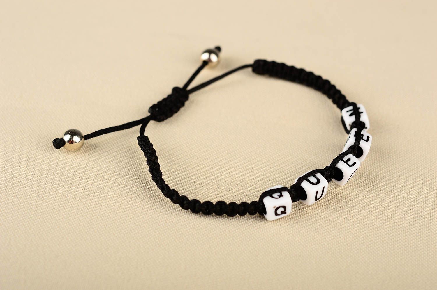 Handmade black stylish bracelet unusual textile bracelet elegant jewelry photo 1