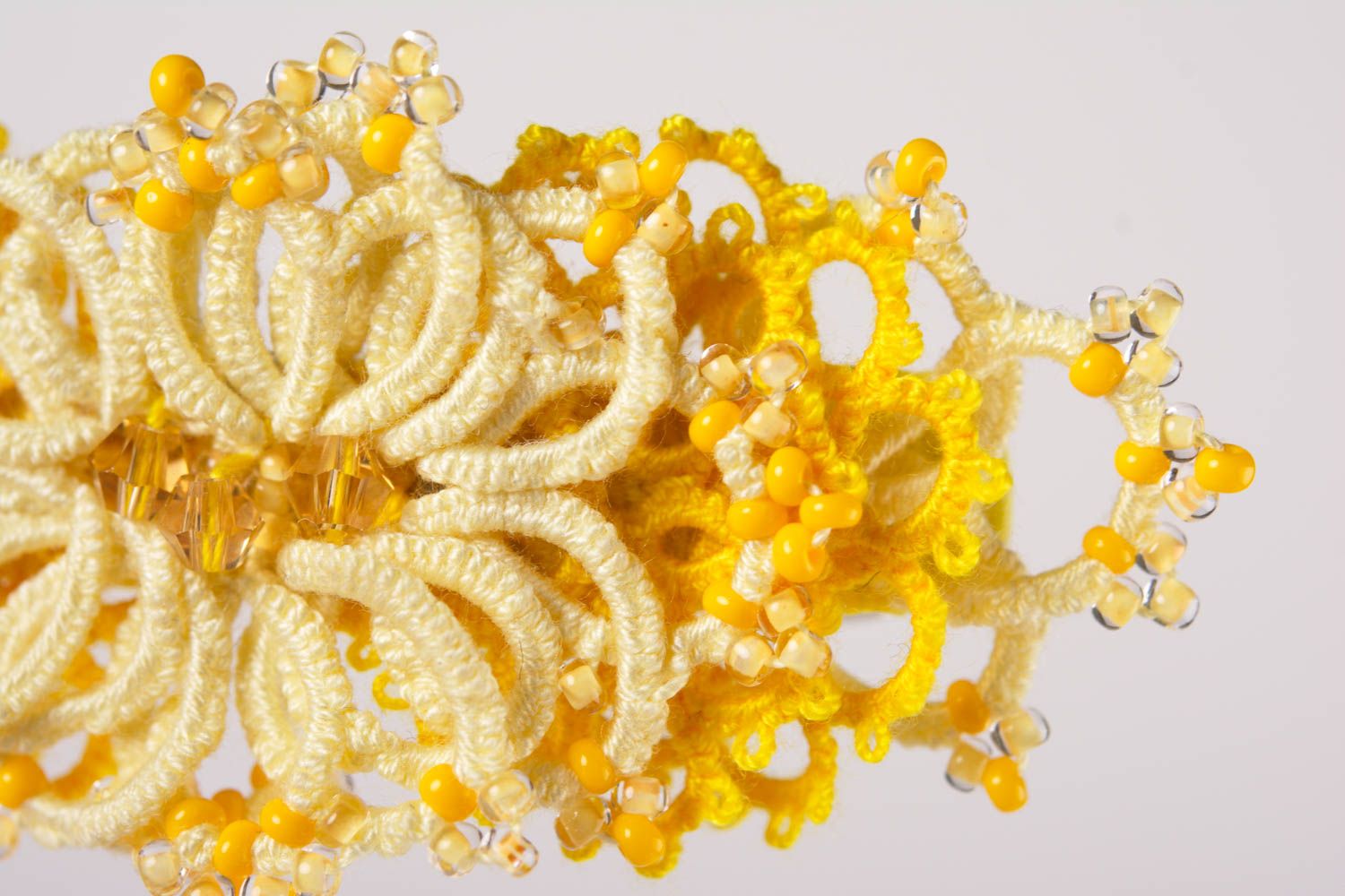 Handmade Haarspange in Gelb Occhi Technik mit Glasperlen ajour Schmuck  foto 1