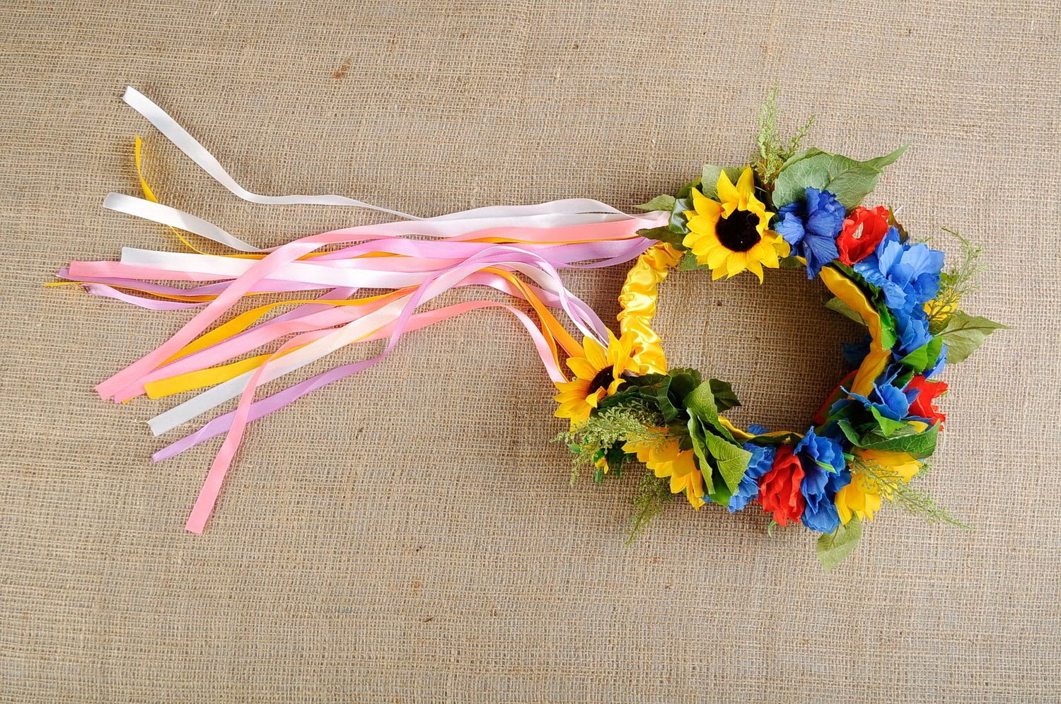 Head wreath with artificial flowers photo 2