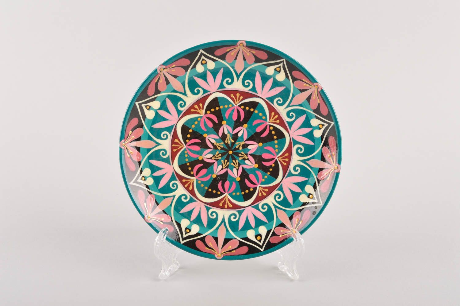 Расписная тарелка ручной работы глиняная посуда керамическая тарелка авторская фото 2