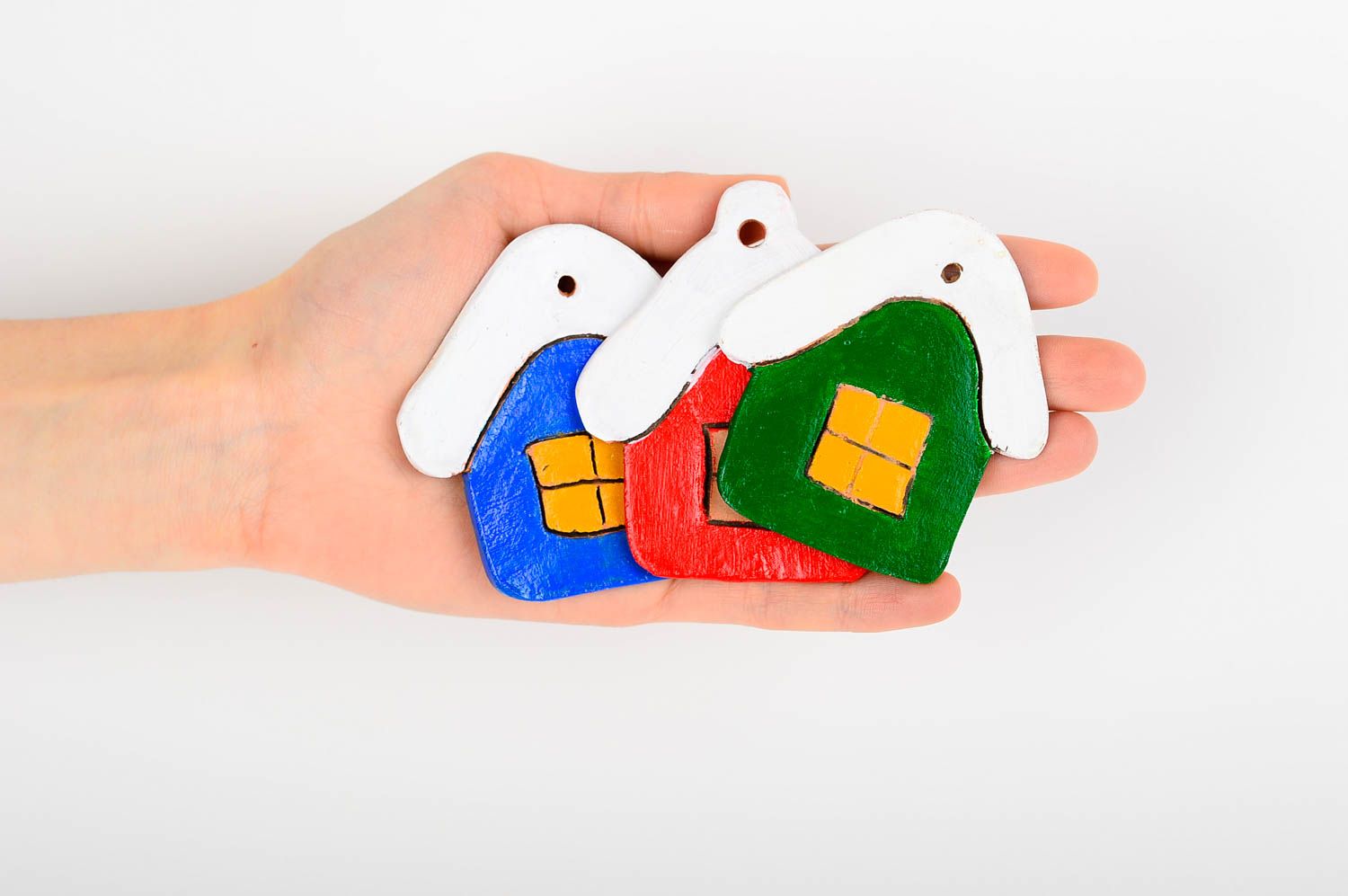 Игрушки на елку хэнд мэйд декор для дома глиняные игрушки 3 шт Домики набор фото 2