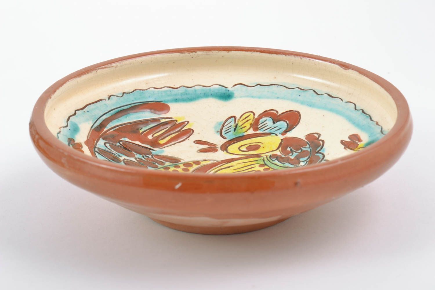 Handmade decorative ceramic deep plate with glaze painting interior pottery photo 4
