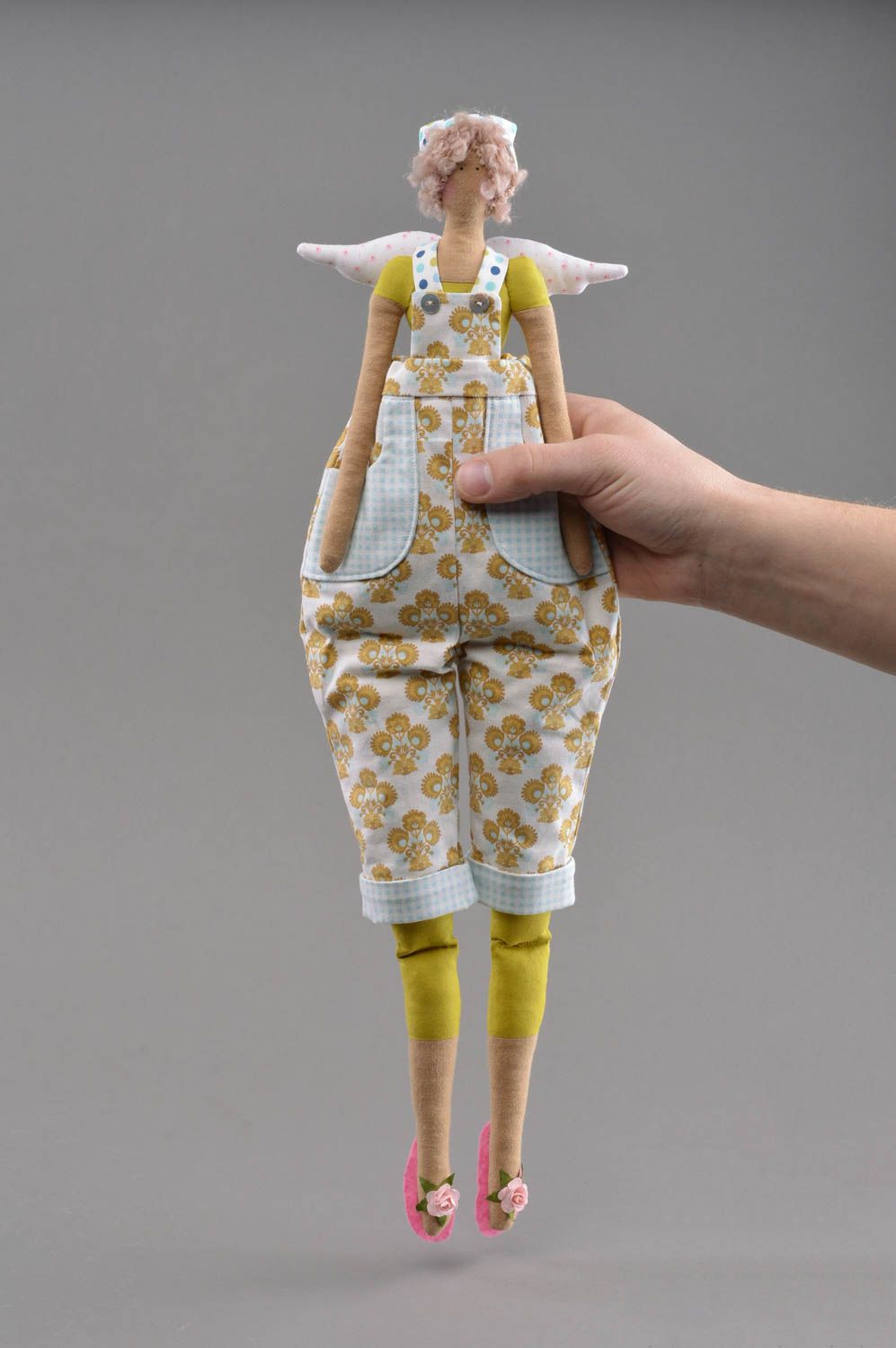 Авторская тканевая кукла ангел в светлом наряде красивая большая ручной работы фото 4