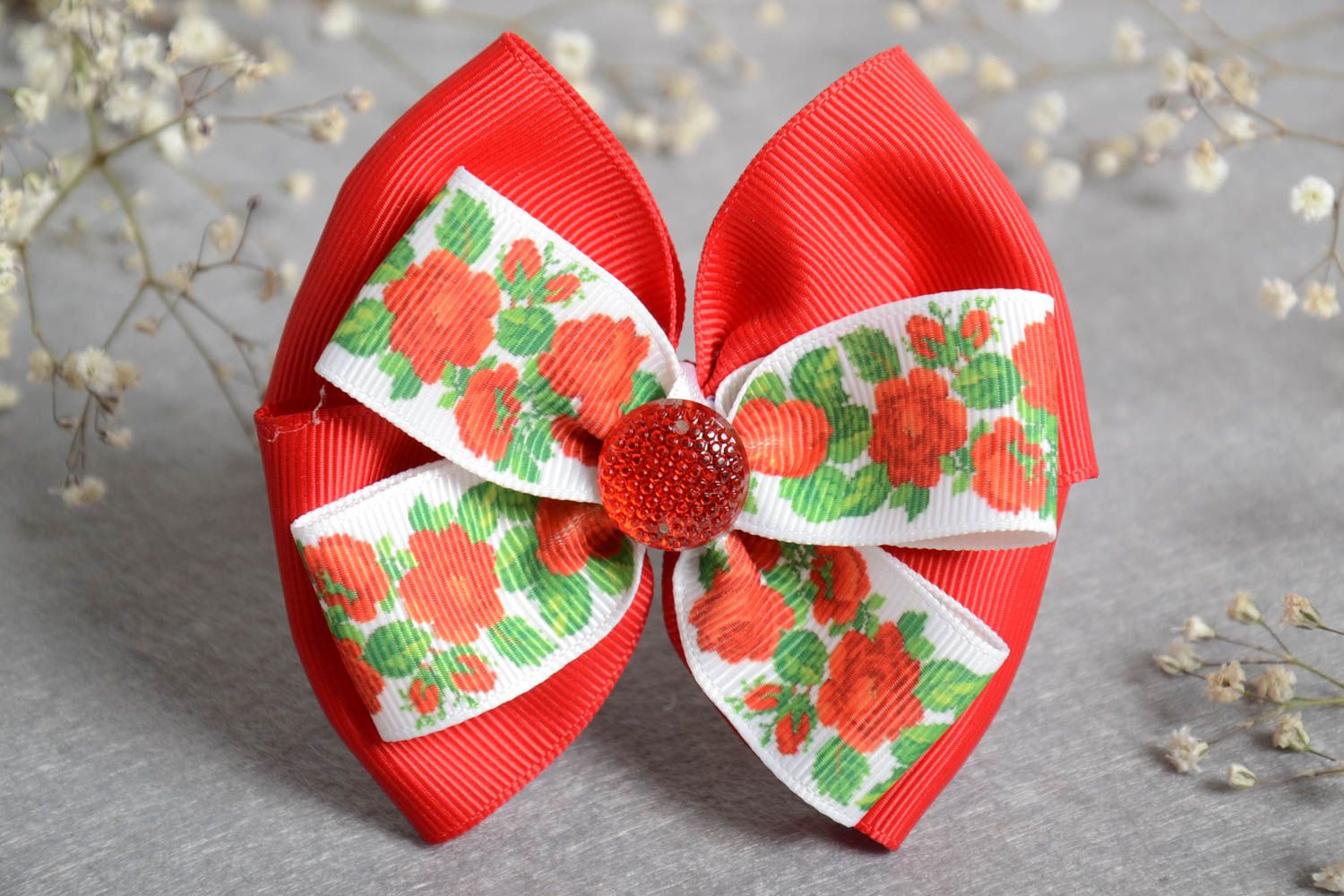 Handmade satin ribbon bow hair clip homemade barrette hair bow gifts for her photo 1