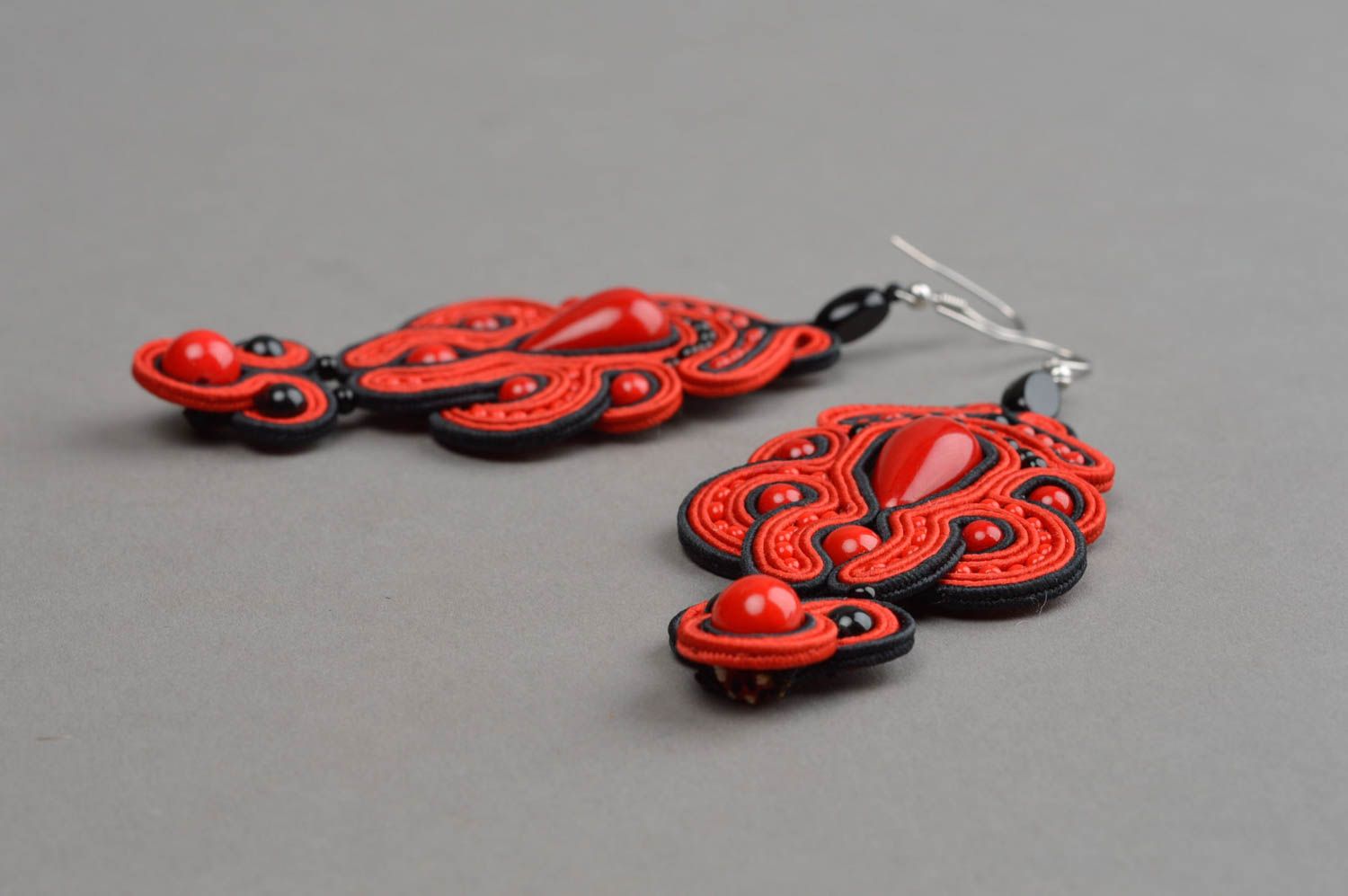 Handmade spectacular earrings red large accessories stylish designer jewelry photo 3
