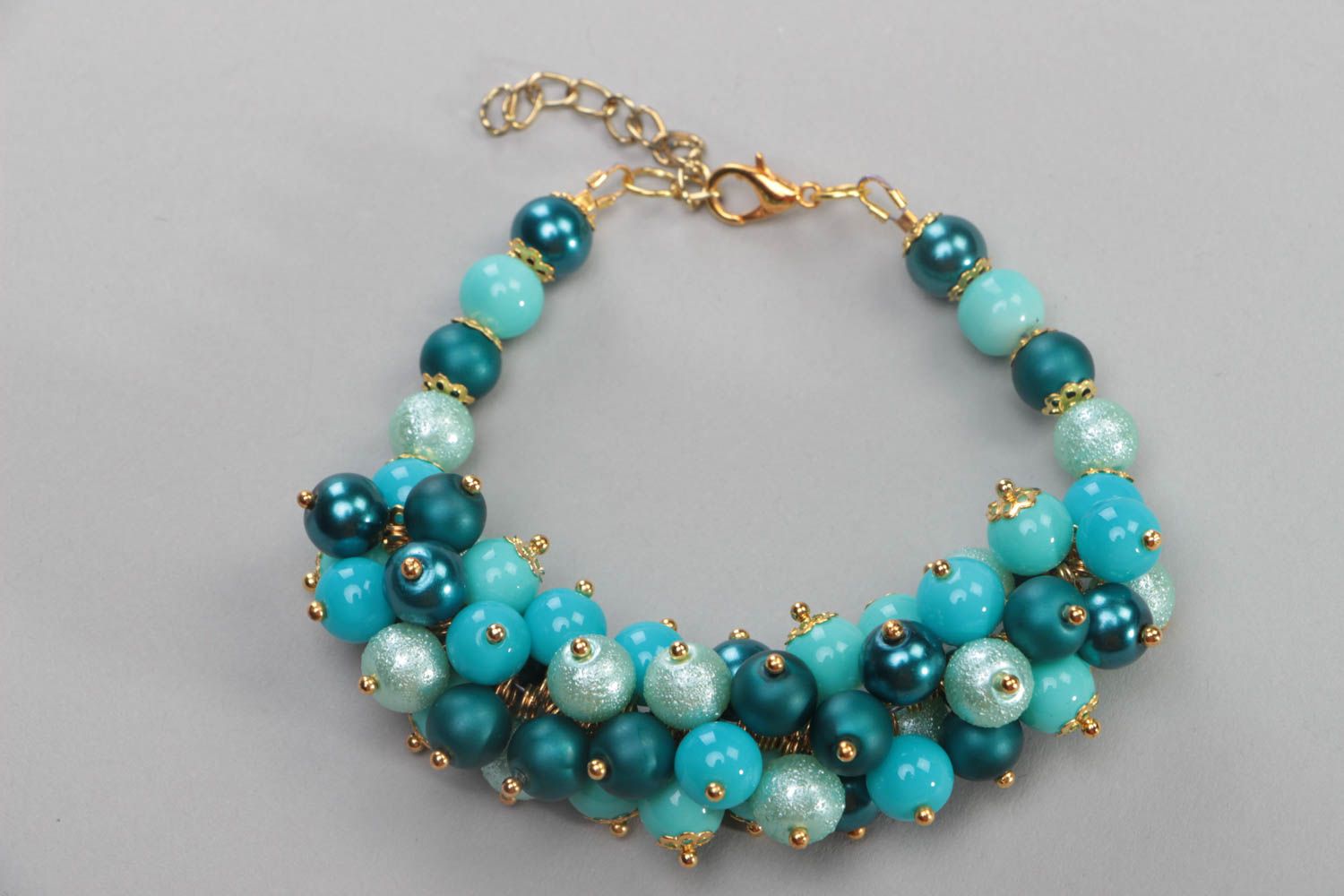Bracelet fait main turquoise en perles céramiques accessoire festif cadeau photo 3