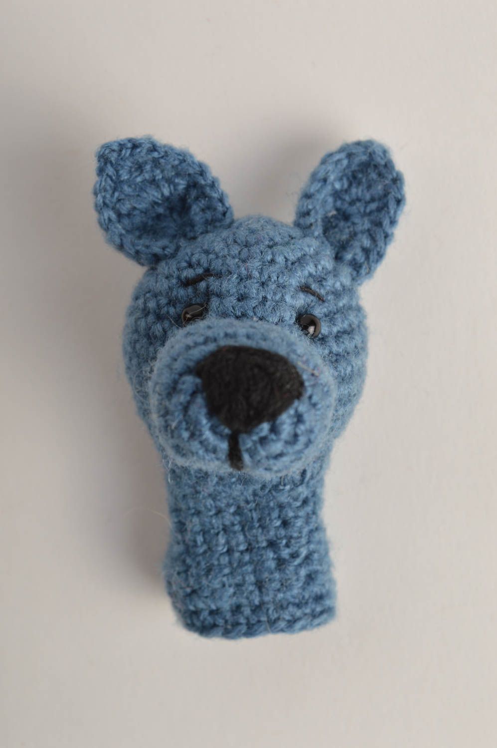 Marionnette à doigt loup faite main tricotée au crochet Cadeau pour enfant photo 3