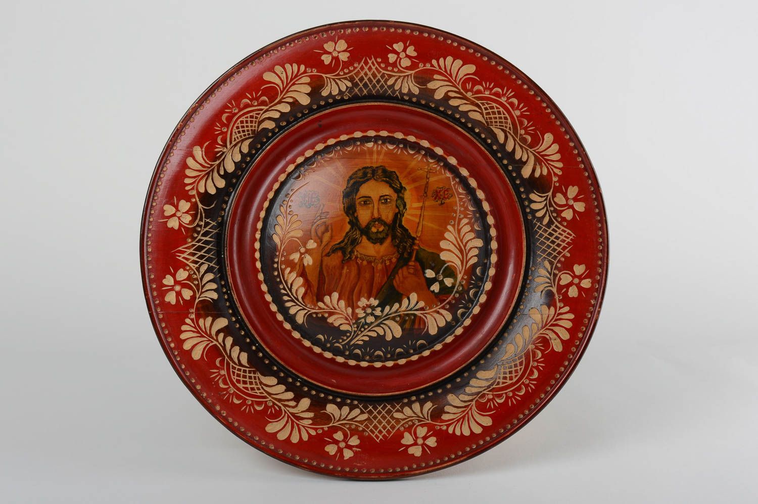 Assiette murale décorative faite main ronde en bois Jésus-Christ Déco maison photo 2